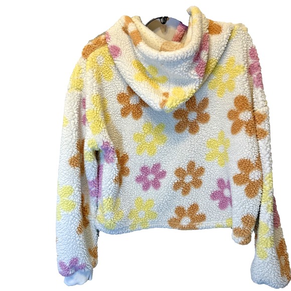 Women's Barbie Graphic Faux-Fur Hoodie Jacket - Off-White with Daisies Large - Picture 2 of 11